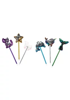 ToyPlaya Sequin Pens; unicorn, dolphin, narwhal, star, kitty, and mermaid tail (6x pcs) -Fabritech sale2023 Belk 1215